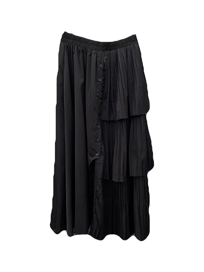 XITAO Folds Irregular Button Skirt Personality Ruffles Patchwork Women Simple Solid Color All-match Elastic Waist Skirt ZMY1077