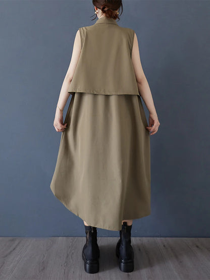 XITAO Single Breasted Turn-down Collar Pocket Dress Casual Loose Fitting Personality Fashion Korea Summer Female Dress ZMY1193