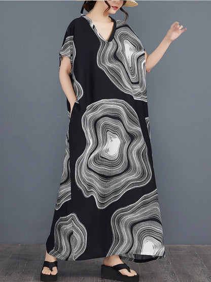 XITAO Batwing Sleeve A-line Print Dress Short Sleeve Casual Simple Personality Loose Fitting Summer Female Dress ZMY1154