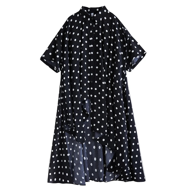 XITAO Polka Dot Irregular Lapel Dress Casual Loose Fitting Turn-down Collar Fashion European Style Summer Women Dress GYX1544