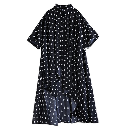 XITAO Polka Dot Irregular Lapel Dress Casual Loose Fitting Turn-down Collar Fashion European Style Summer Women Dress GYX1544