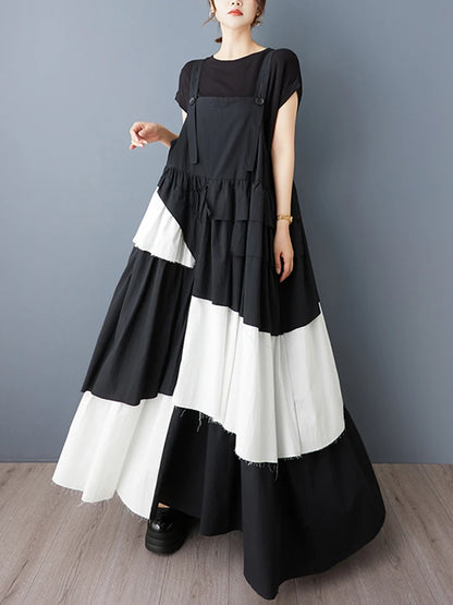 XITAO Asymmetric Patchwork Contrast Color Dress Sleeveless Casual Button Loose Fitting A-line Simple Summer Women Dress GYX1588