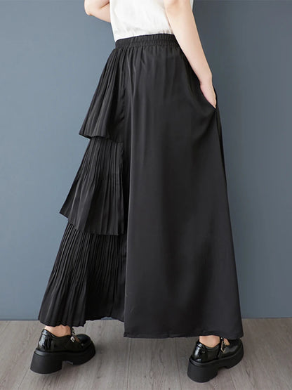 XITAO Irregular Button Elastic Waist Skirt Casual A-line Solid Color New Arrival Loose Comfortable Patchwork Women Skirt GYX1624