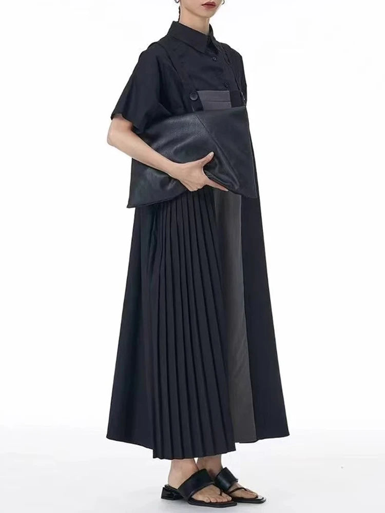 XITAO Loose Folds Dress Fashion Contrast Color Patchwork Women Irregular All-match A-line Sleeveless Summer Dress ZMY1183