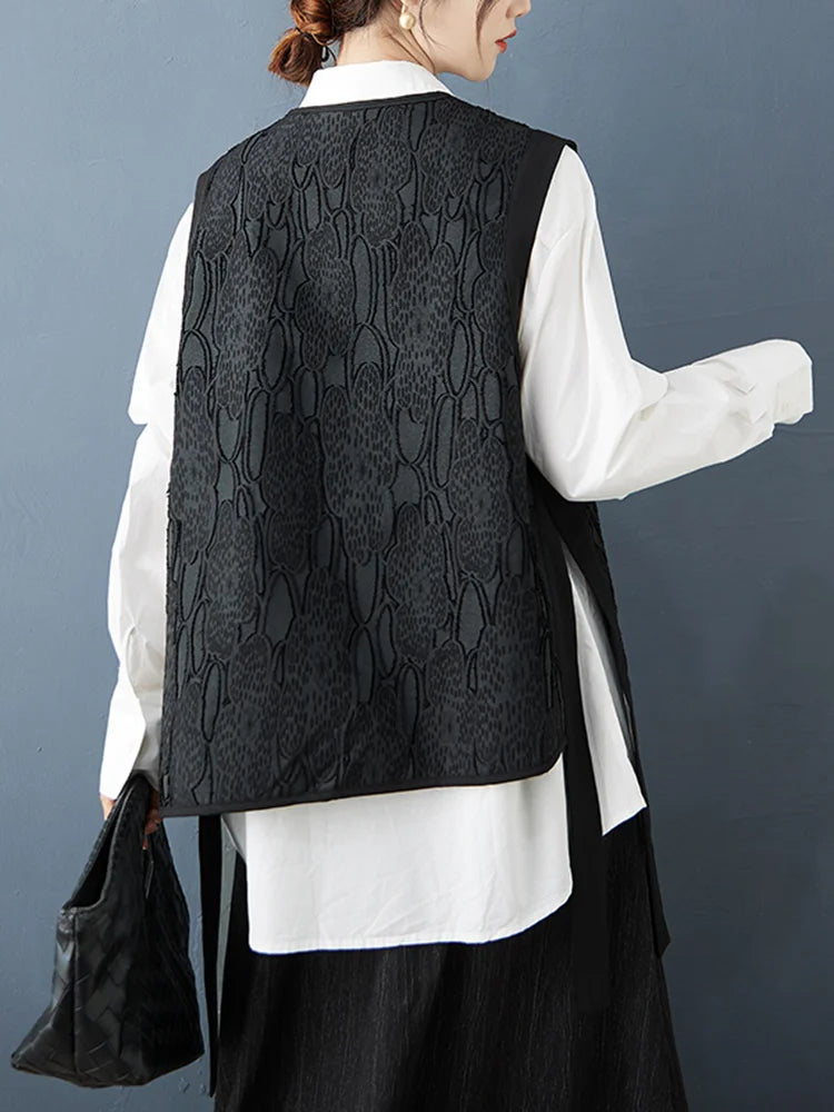 XITAO Irregular Black O-neck Vest Casual Sleeveless Female Top New Autumn Single Breasted Women Fashion All Match Vest GJ1216