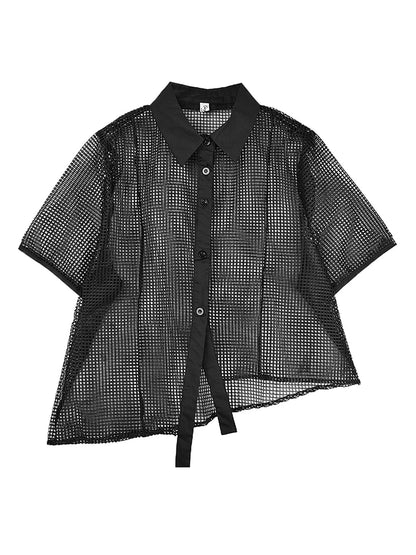 XITAO Hollow Out Irregular Women Blouse Short Sleeve Casual Loose Turn-down Collar Solid Color Summer Female Shirts ZMY1222