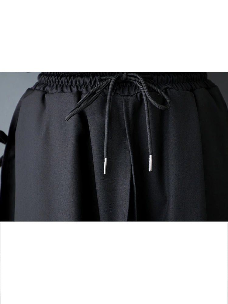 XITAO Asymmetric Drawstring Elastic Waist Pant Casual Solid Color Loose Fitting Fashion Fake Two Pieces Women Pant ZMY1045