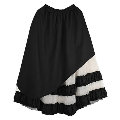 XITAO Vintage Mesh Patchwork Skirt Fashion All-match Asymmetric Women Loose Korea Trend Elastic Waist A-line Skirt GYX1612