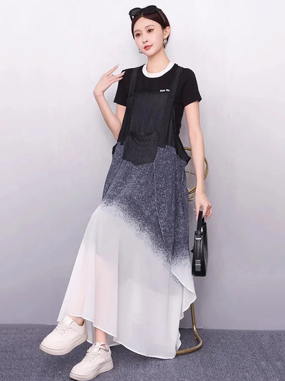 XITAO Patchwork Pocket Sleeveless Dress Loose Casual Gradient Slimming Personality Square Collar Summer Woman Dress ZMY1348