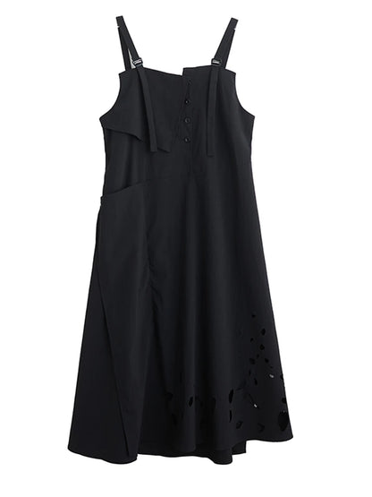 XITAO Hollow Out Solid Color Dress Loose Vintage Casual Sleeveless Asymmetrical Simple Patchwork Summer Woman Dress ZMY1401