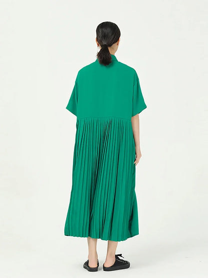 XITAO  Pleated Dress Fashion New Women Single Breast 2021 Summer Patchwork Elegant Style Loose Irregular Dress DMY4747