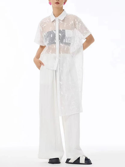 XITAO Asymmetrical Perspective Dress Single Breasted Turn-down Collar Solid Color Short Sleeve Casual Match Shirt Dress ZMY1374
