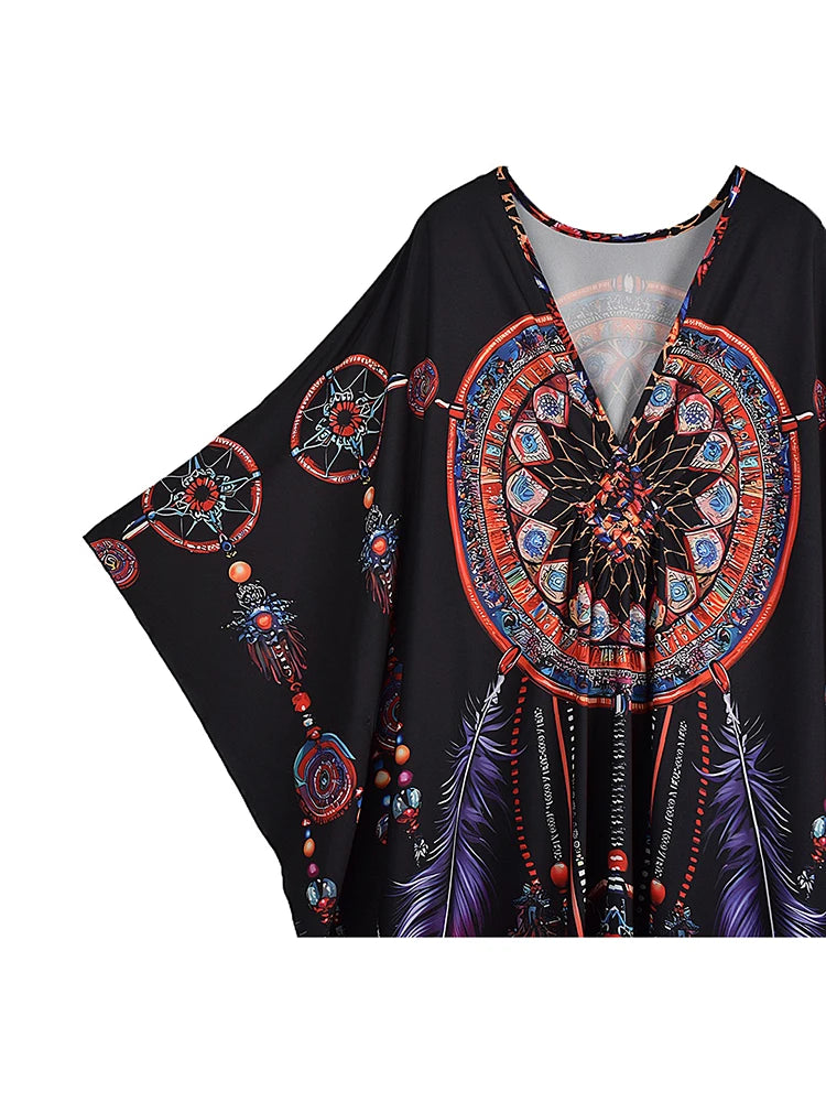 XITAO Bat Wing Sleeve Loose Print Dress Side Slit Personality Trend All-match Pullover Casual Elegant Summer Female Dress GJ1202