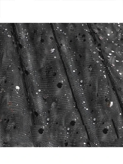 XITAO Sequin Mesh O-neck Dress Casual Loose Fitting A-line Hong Kong Elegant Fashion Personality Summer Women Dress ZMY1235