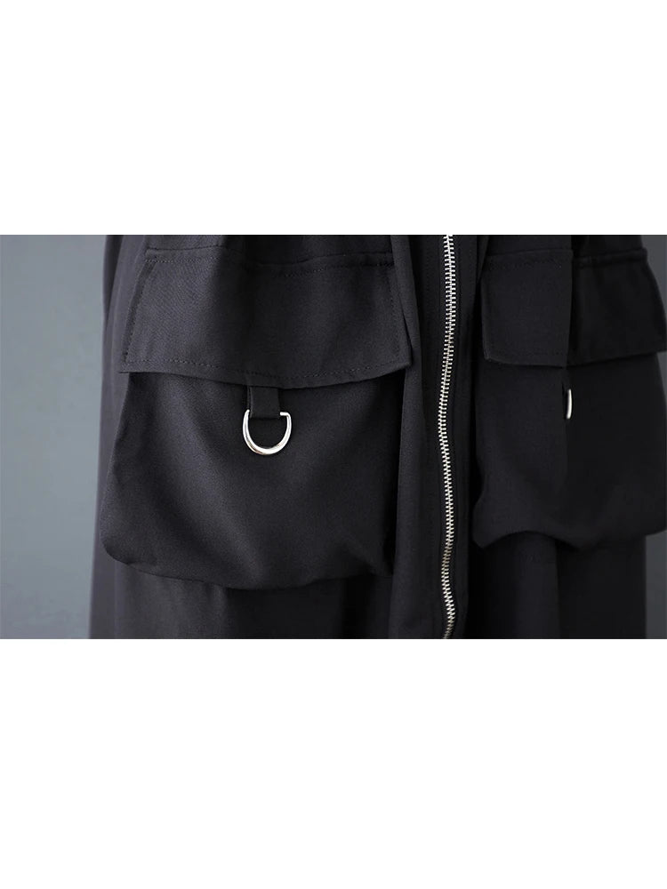 XITAO Zipper Pocket Patchwork Split Skirt Solid Color Elastic Waist Loose Mid-calf Casual Personality Slimming Skirt GYX1559