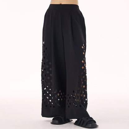 XITAO Loose Hollow Out Female Wide Leg Pants Casual Personality All-match Women Street Trend Simple Pants GMM1302