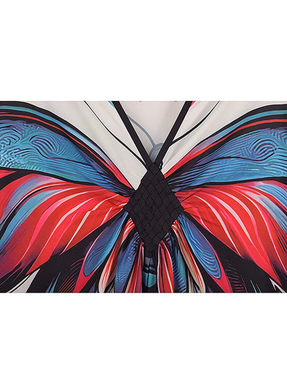 XITAO Butterfly Print V-neck Dress Bat Wing Sleeve Pullovers Side Slit Casual Vintage Ankle-length Summer Woman Dress GJ1168