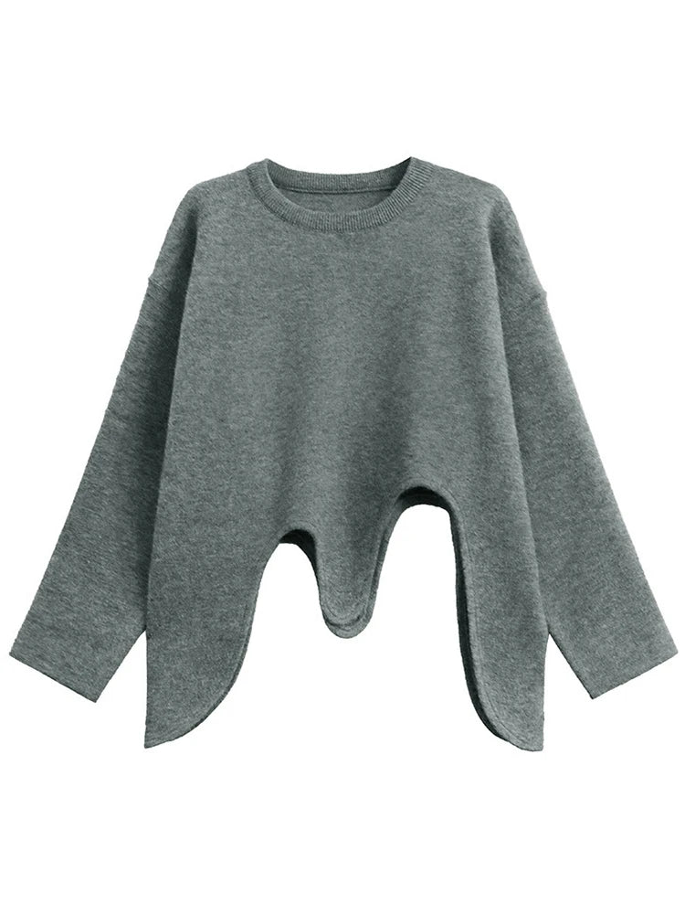 XITAO Loose Irregular O-neck Female Sweaters Solid Color Slimming All-match Women Casual Fashion Asymmetric Pullovers GMM1290