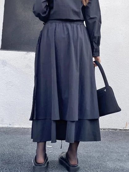 XITAO Asymmetric Plated A-line Skirt Casual Loose Fitting Elastic Waist Fashion Solid Color All Match Summer Women Skirt ZMY1074