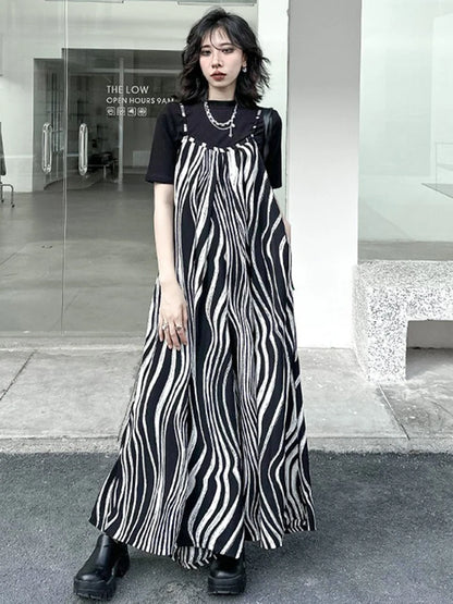 XITAO Loose Striped Pocket Jumpsuits Print Spaghetti Strap Personality Simple Casual Slimming Summer Woman Jumpsuits GYX1654