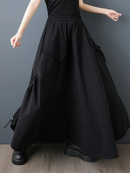 XITAO Pocket Drawstring Loose Skirts Solid Color Elastic Waist Casual All-match Slimming Patchwork Summer Woman Skirts ZMY1297