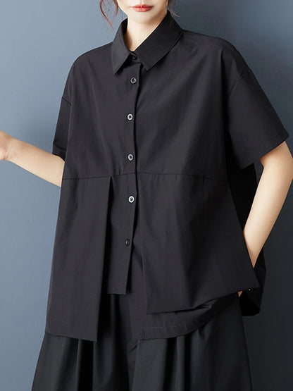 XITAO Single Breasted Loose Blouse Short Sleeve Casual Solid Color Asymmetrical Lapel Personality Summer Woman Shirts ZMY1221