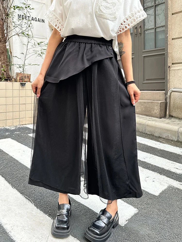 XITAO Patchwork Mesh Elastic Waist Female Pant Casual Loose Fitting A-line New Arrival Solid Color Summer Women Pant ZMY1343