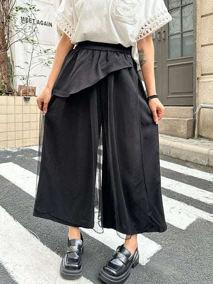 XITAO Patchwork Mesh Elastic Waist Female Pant Casual Loose Fitting A-line New Arrival Solid Color Summer Women Pant ZMY1343