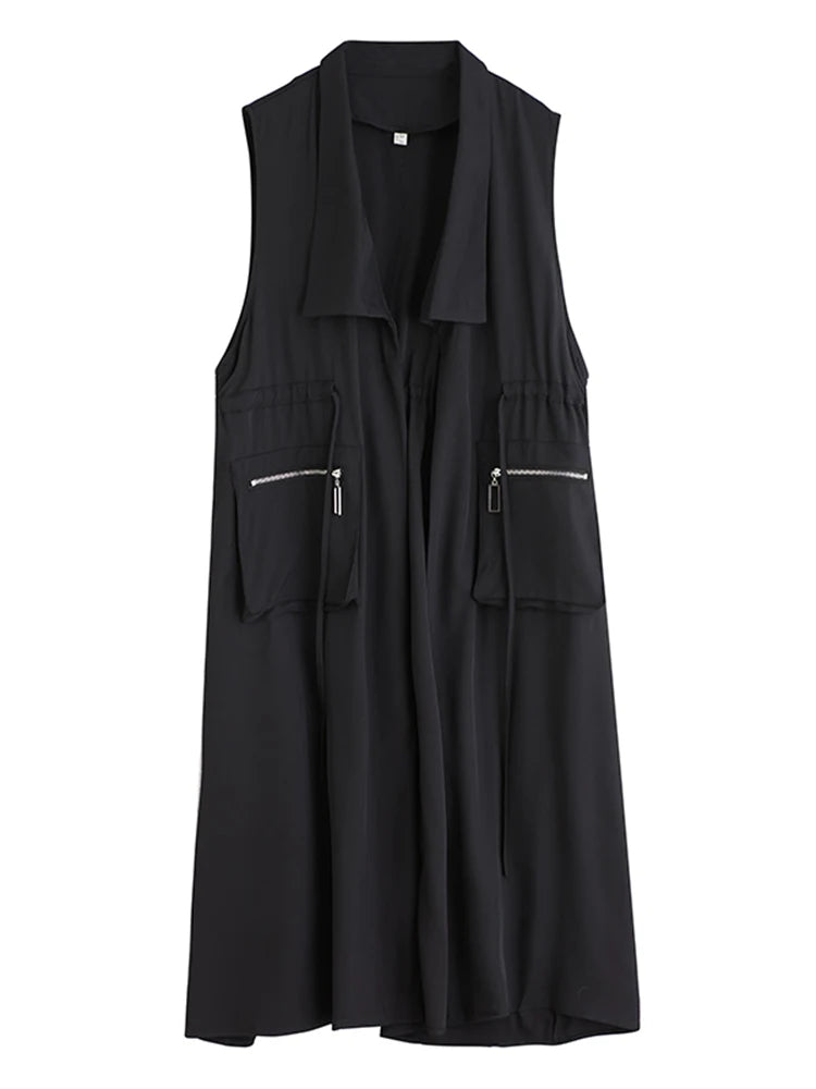 XITAO Pocket Zipper Open Stitch Vest Casual Solid Color A-line Turn-down Collar New Patchwork Sleeveless Female Vest GYX1574