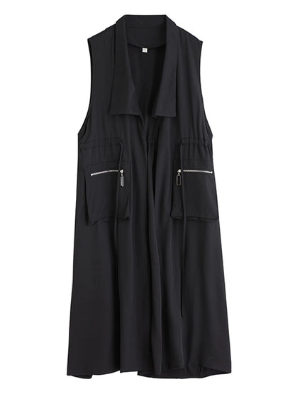XITAO Pocket Zipper Open Stitch Vest Casual Solid Color A-line Turn-down Collar New Patchwork Sleeveless Female Vest GYX1574