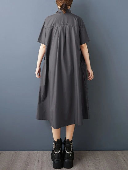 XITAO Patchwork Turn-down Collar Loose Dress Slimming Gauze Solid Color Short Sleeve Fashion Casual Summer Woman Dress HQQ2507