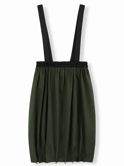 XITAO Folds Suspenders Contrast Color Skirts Casual Pocket Patchwork All Match A-line Loose Slimming Personality Skirt ZY8932
