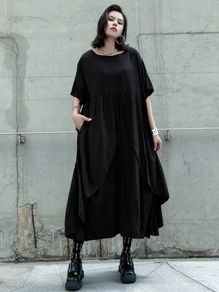XITAO Asymmetrical Solid Color Dress O-neck Short Sleeve Slimming New Arrival Pullover Loose Casual Summer Woman Dress ZMY1378