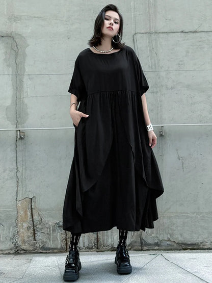 XITAO Asymmetrical Solid Color Dress O-neck Short Sleeve Slimming New Arrival Pullover Loose Casual Summer Woman Dress ZMY1378