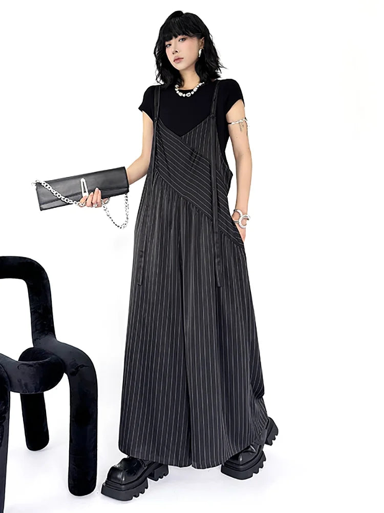 XITAO Irregular Patchwork Loose Jumpsuits Striped Casual Slimming Temperament Sleeveless V-neck Summer Woman Jumpsuits ZY8945