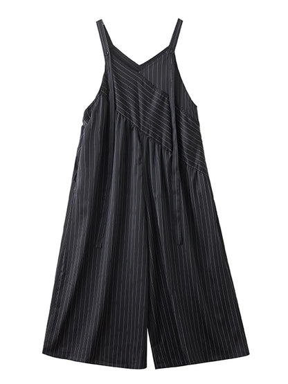 XITAO Striped Asymmetrical Casual Jumpsuits Loose Sleeveless V-neck Patchwork All-match Slimming Summer Woman Jumpsuits ZMY1404