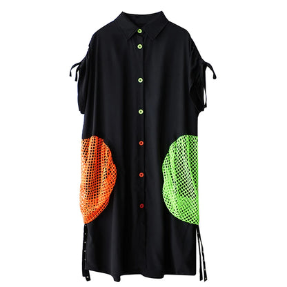 XITAO Irregular Hollow Out Female Shirt Dress Personality Contrast Color Patchwork Women Loose Vintage Slimming Dress ZMY1057