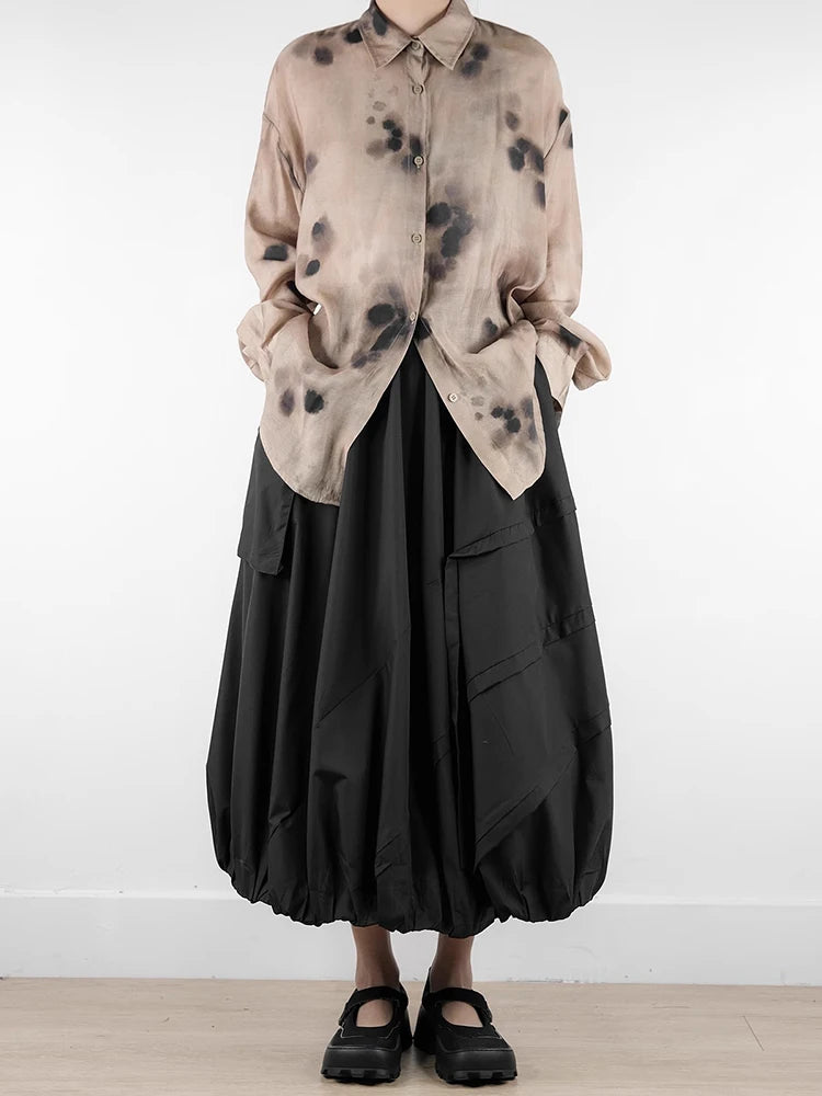 XITAO Pocket Patchwork Elastic Waist A-line Skirt Solid Color Folds Slimming All Match Loose Casual Summer Women Skirt ZMY1167