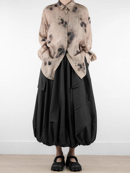 XITAO Pocket Patchwork Elastic Waist A-line Skirt Solid Color Folds Slimming All Match Loose Casual Summer Women Skirt ZMY1167