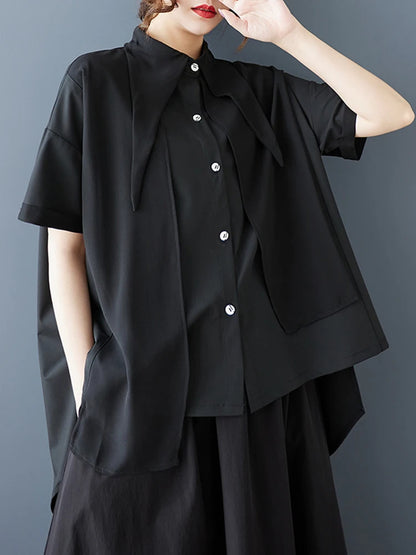 XITAO Irregular Single Breasted Shirt Casual Turn-down Collar Short Sleeve New Slimming Ribbon Summer Women Blouse ZMY1058