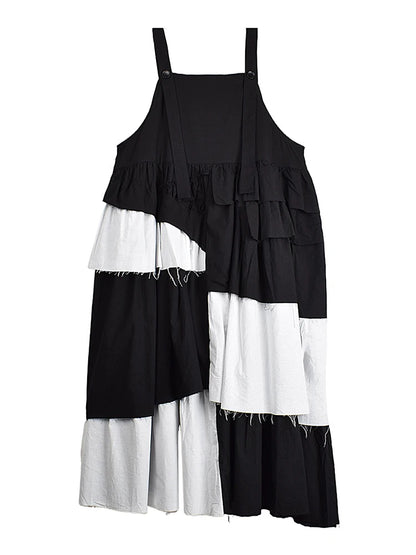 XITAO Asymmetric Patchwork Contrast Color Dress Sleeveless Casual Button Loose Fitting A-line Simple Summer Women Dress GYX1588