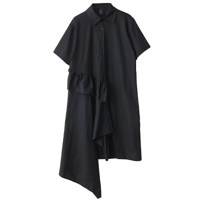XITAO Asymmetrical Ruffles Single Breasted Dress Turn-down Collar A-line Sweet Short Sleeve Summer New Women Dress ZMY1233