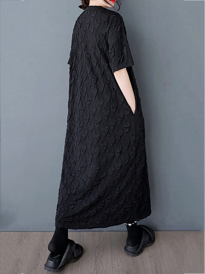 XITAO Jacquard O-neck A-line Dress Casual Solid Color Loose Fitting Literary Style Simple Texture Sensation Women Dress GYX1631