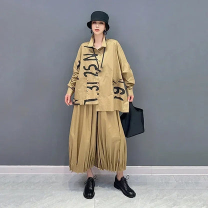XITAO Casual Ankle-length Pants Sets Asymmetrical Patchwork Shirt Wide Leg Pants Two Pieces Sets Autumn Fashion New ZZ0039