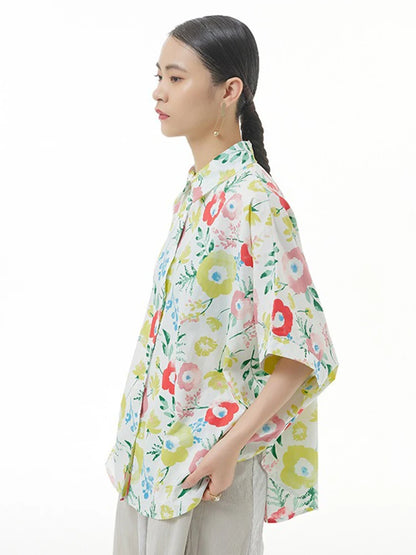 XITAO Print Lapel Single Breasted Shirt Casual Short Sleeve Turn-down Collar New Loose Fitting Flower Women Blouse GYX1615