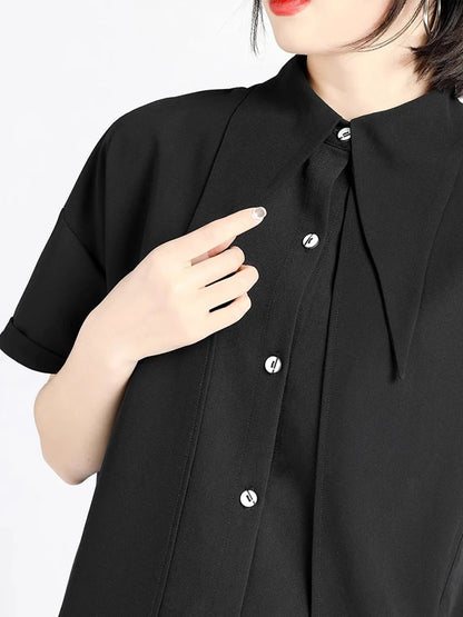 XITAO Asymmetrical Female Shirt Casual Loose Fitting Turn-down Collar Short Sleeve Solid Color Summer Women Blouse ZMY1202