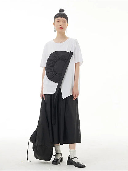 XITAO Black Skirt Fashion Irregular Pleated Goddess Fan Elastic Waist Patchwork Small Fresh Summer Minority Skirt WMD6603