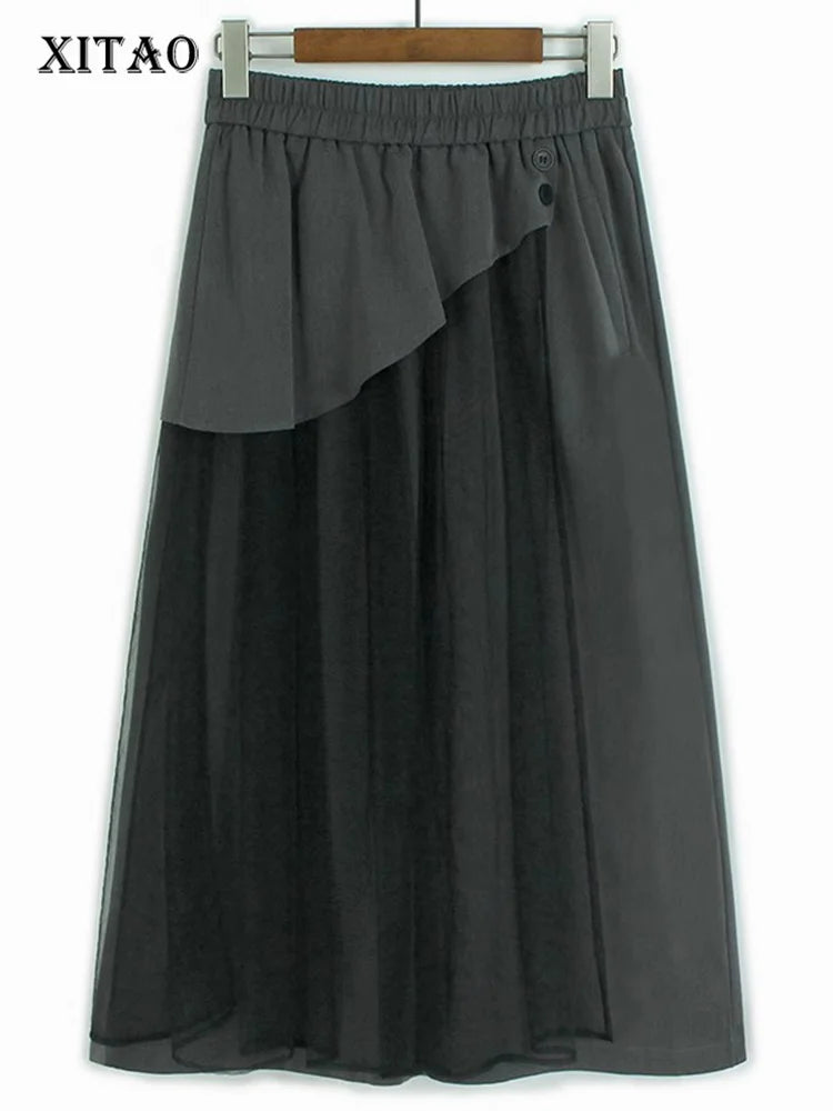 XITAO Gauze Solid Color Loose Pants Elastic Waist Patchwork Casual New Arrival Personality Summer Woman Wide Leg Pants ZMY1344