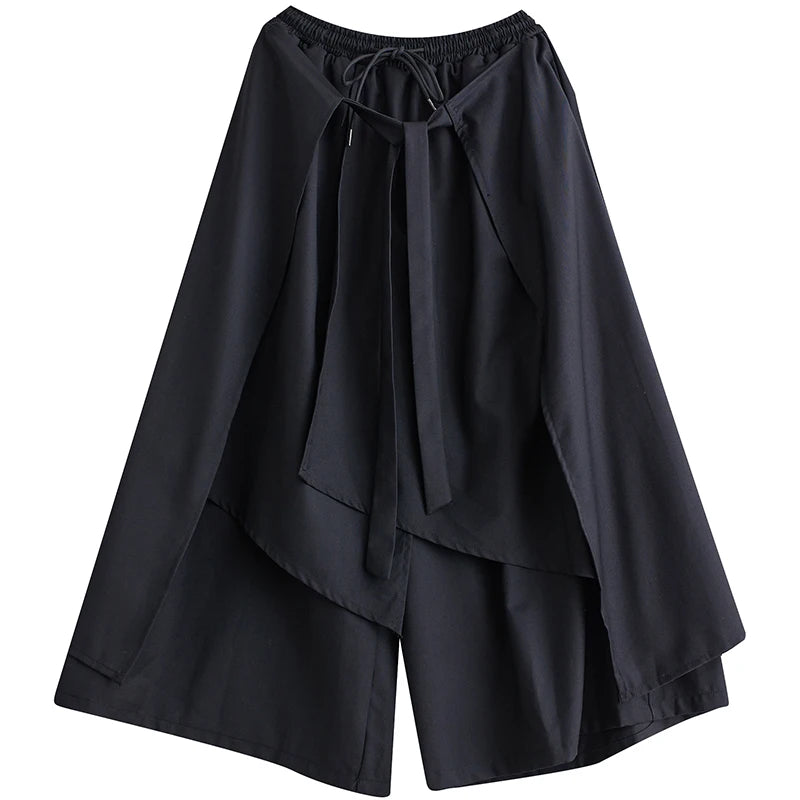 XITAO Asymmetric Wide Leg Lace-up Pant Casual Elastic Waist Fake Two Pieces New Arrival Mid Waist Spring Women Pant GYX1628