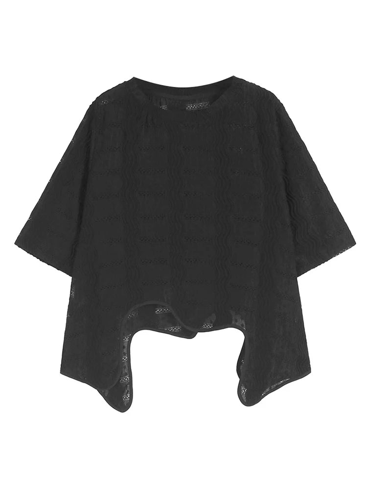 XITAO Loose Asymmetric Female T-shirt Solid Color Casual All-match Women Slimming Temperament Summer O-neck Trend Top HQQ2487